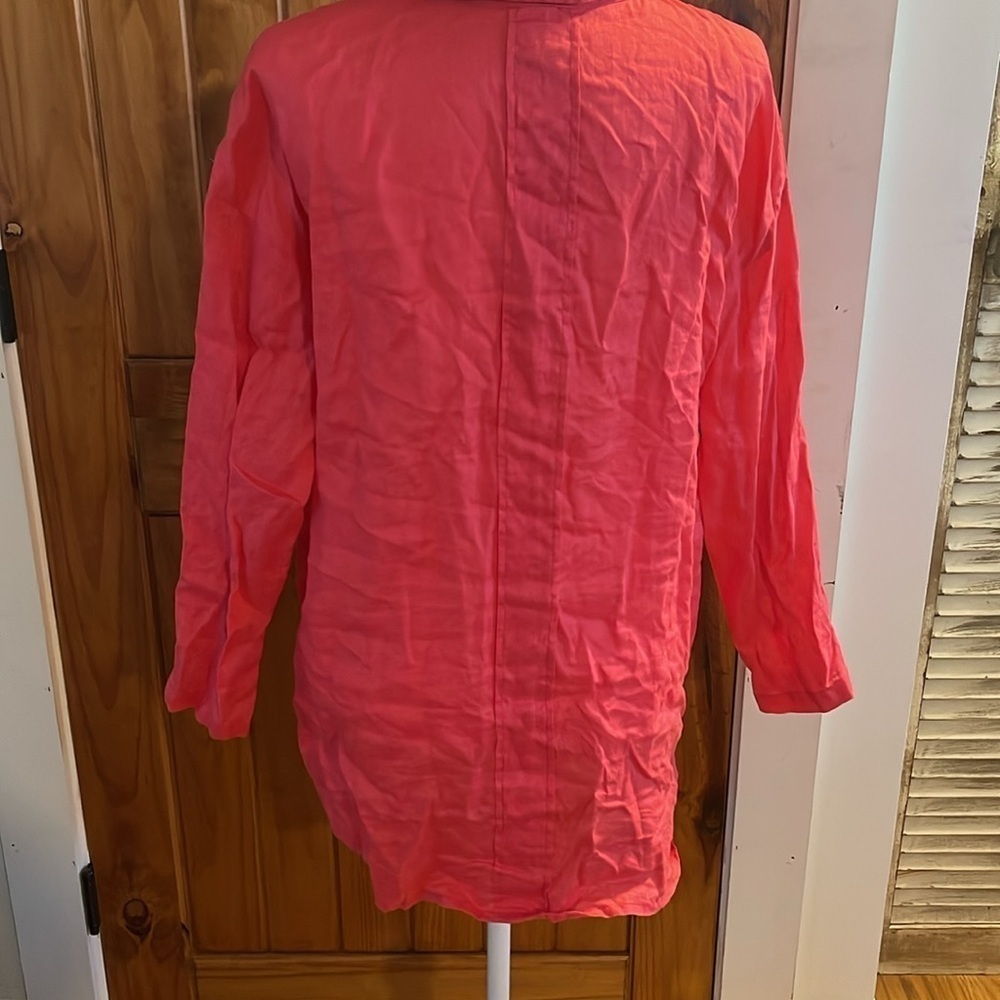 Elliott Lauren bright coral Linen long sleeve button down shirt XL - Picture 4 of 12